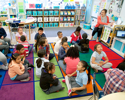Students participating in a read-aloud or shared reading lesson